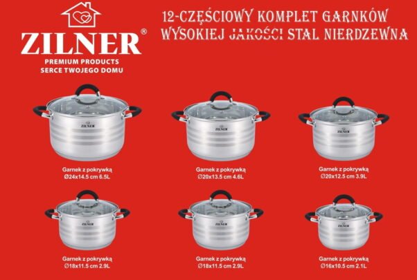 12 dalių plieninių puodų rinkinys ZILNER PREMIUM ZL-8110