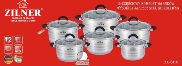 12 dalių plieninių puodų rinkinys ZILNER PREMIUM ZL-8110