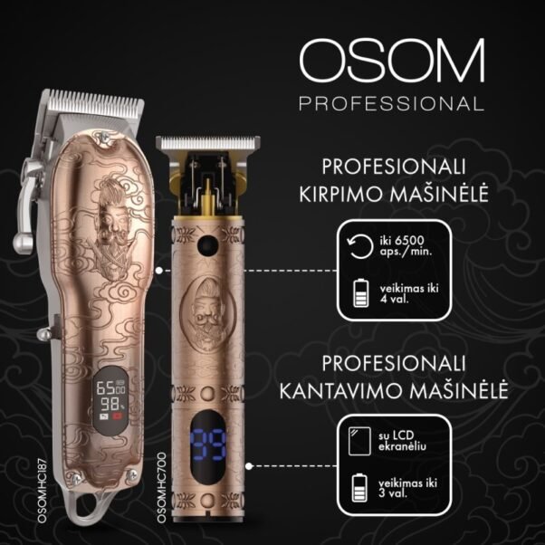 Profesionali plaukų kirpimo mašinėlė OSOM Professional Barber Hair Clipper OSOMHC187 - Image 3