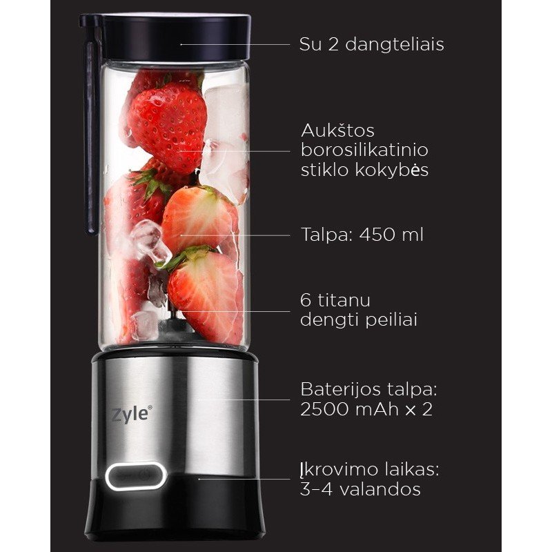 Įkraunama nešiojama kokteilinė su titanu dengtais ašmenimis Zyle ZY02RBB - Image 3