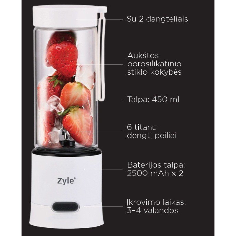 Įkraunama nešiojama kokteilinė su titanu dengtais ašmenimis Zyle ZY02RBW - Image 3