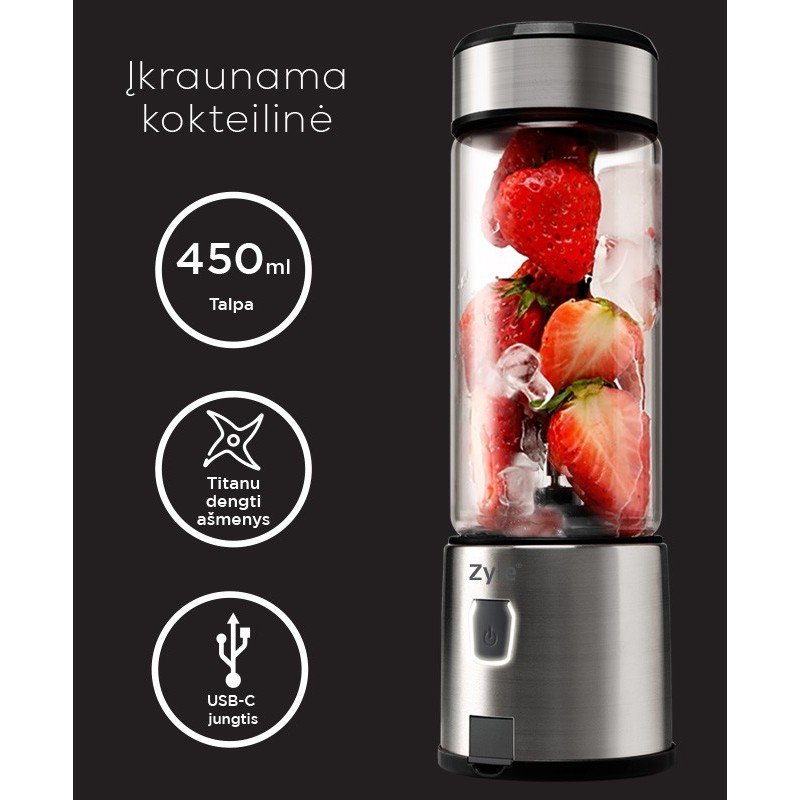 Įkraunama nešiojama kokteilinė su titanu dengtais ašmenimis Zyle ZY03RBS - Image 4