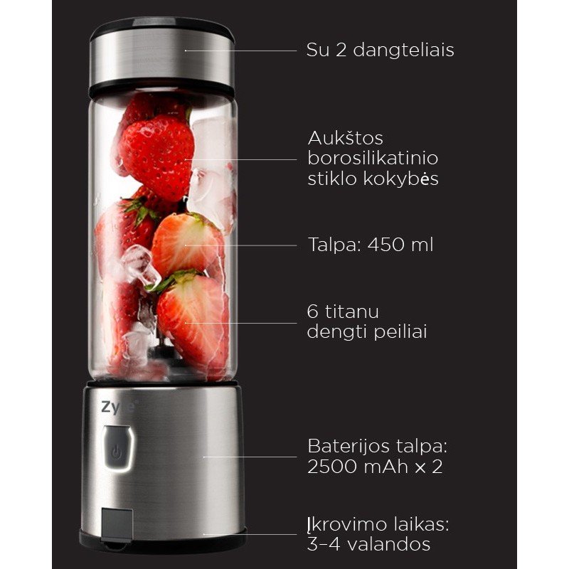 Įkraunama nešiojama kokteilinė su titanu dengtais ašmenimis Zyle ZY03RBS - Image 3