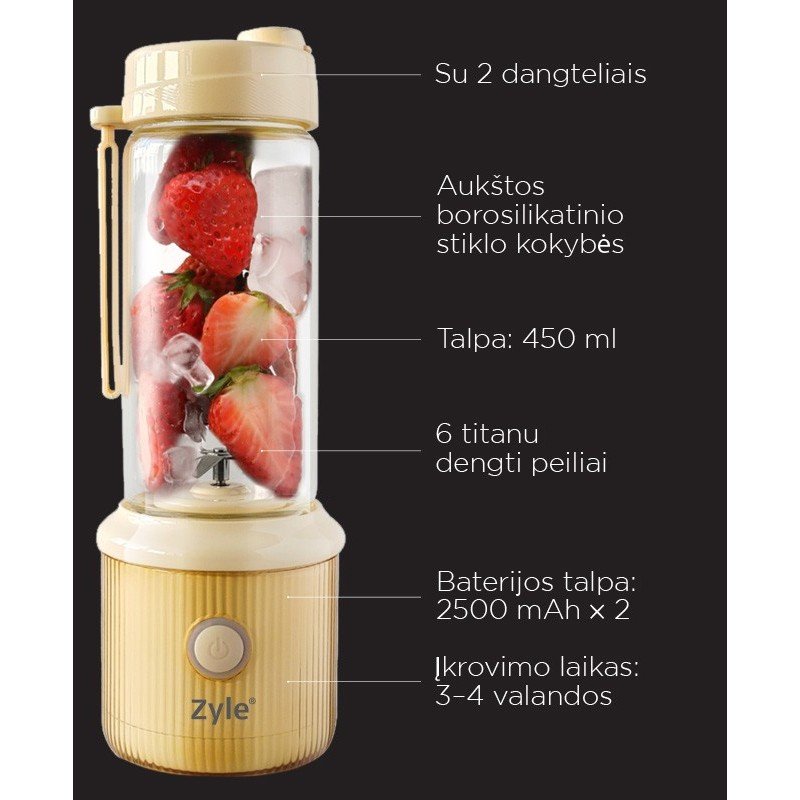 Įkraunama nešiojama kokteilinė su titanu dengtais ašmenimis Zyle, ZY04RBY - Image 3