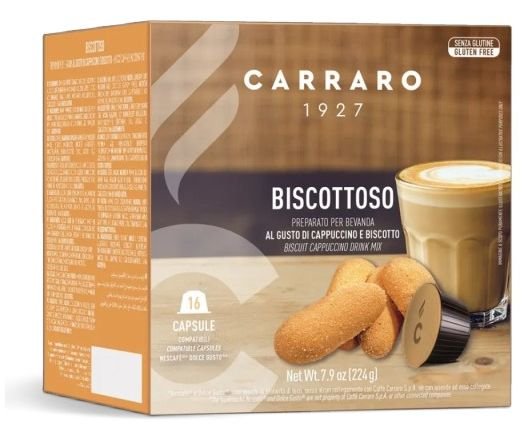 Sausainių skonio kavos gėrimo kapsulės Carraro CR52CNQ16