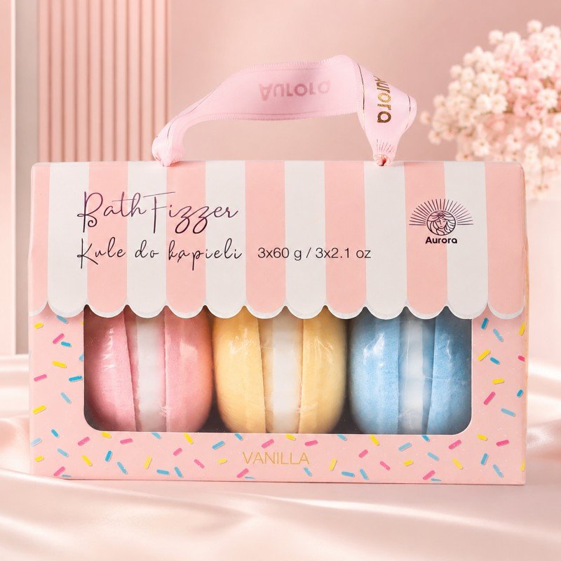Vonios burbulų rinkinys Sweet Macarons AUR1827, mangų ir kriaušių kvapo, 3x60 g - Image 2
