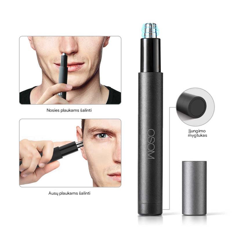 *Nosies, ausų plaukų trimeris Osom Hair Trimmer OSOMHN1GREY, pilkos spalvos - Image 2