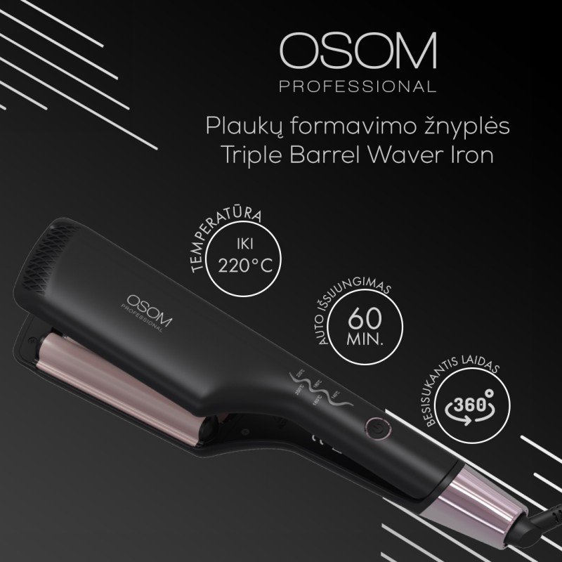 Plaukų formavimo žnyplės Triple, 88W OSOM8703, plokštelės bangos diametras 15 mm - Image 2