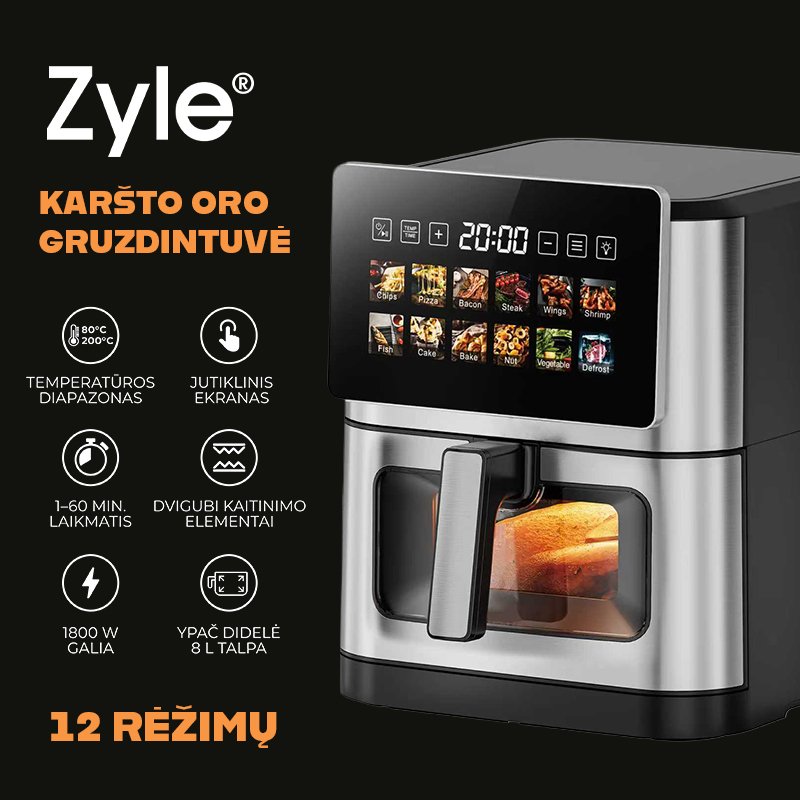 Karšto oro gruzdintuvė Zyle ZY082DUALW 1800W - Image 6